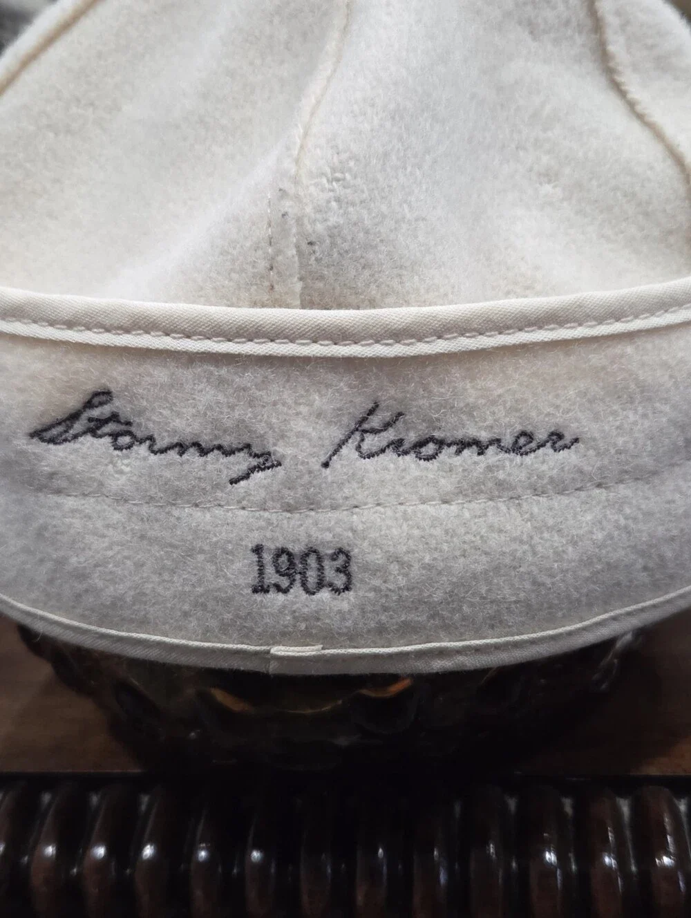 Vintage Stormy Fronee  Women’s Cream Wool Cap with Decorative Metal Tag